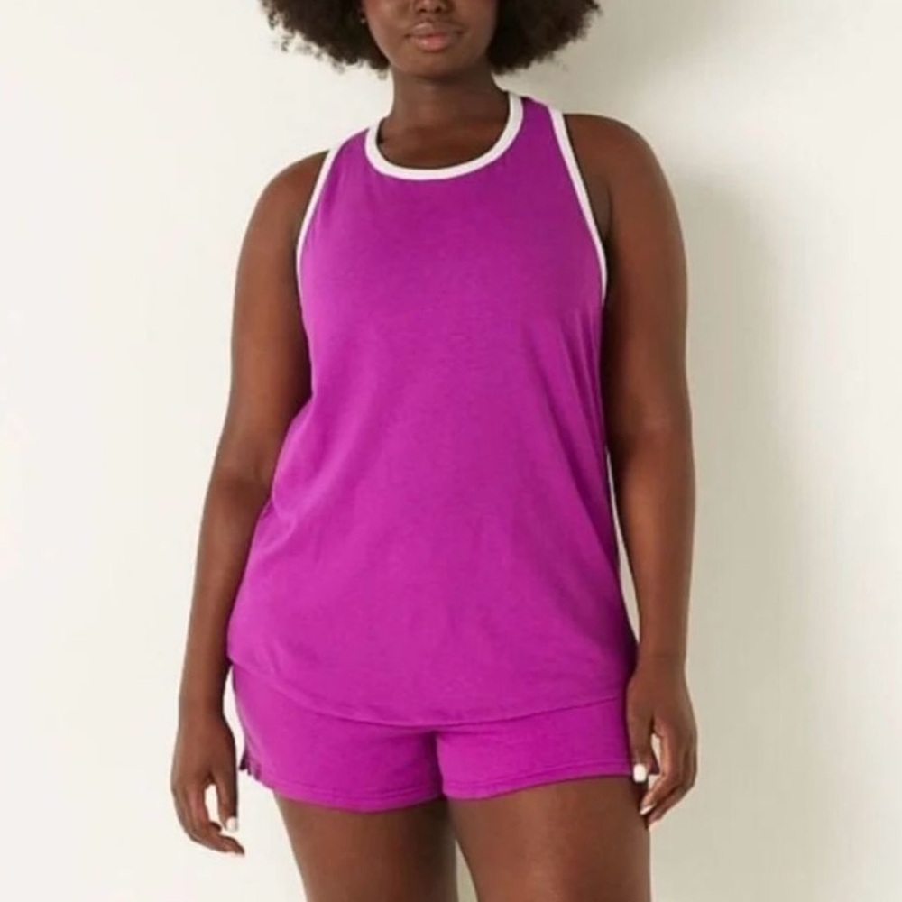 Victoria’s Secret PINK Racerback Ringer Tank Top Pink/White Size L NWT